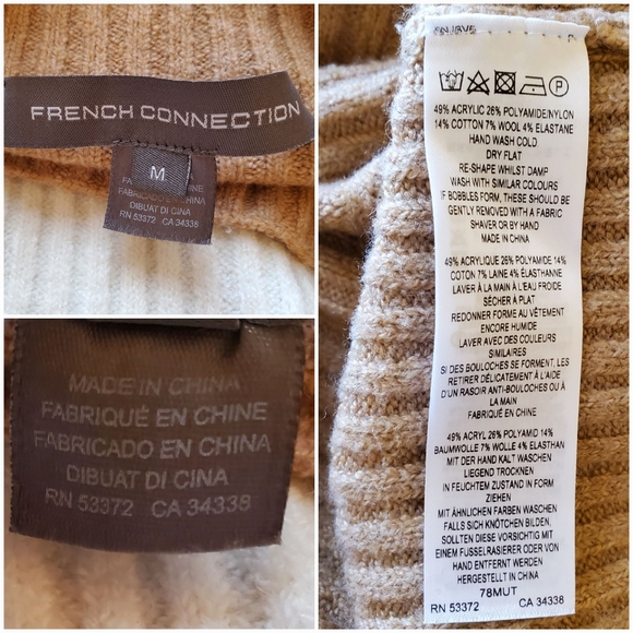 🌟Host Pick!🌟 French Connection Funnel-Neck Camel/White Colorblock Sweater - M - Picture 7 of 13
